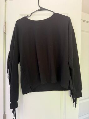Western Wear Black Fringe Sleeve Sweater